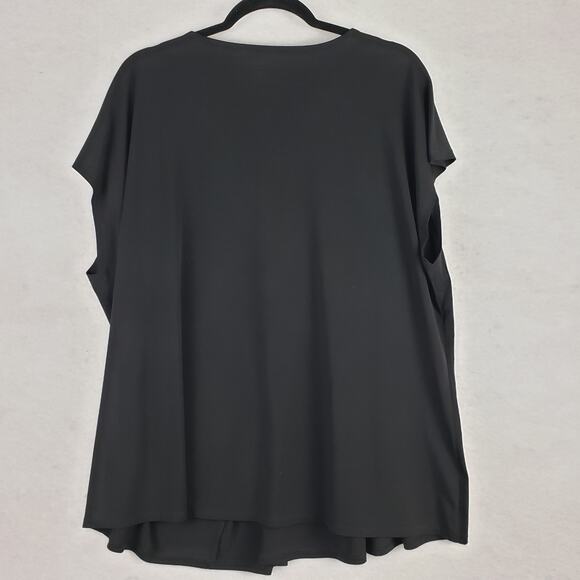 Lane Bryant Womens 22/24 Cap Sleeve Pleated Blouse Black Simple Capsule Wardrobe - Picture 5 of 8